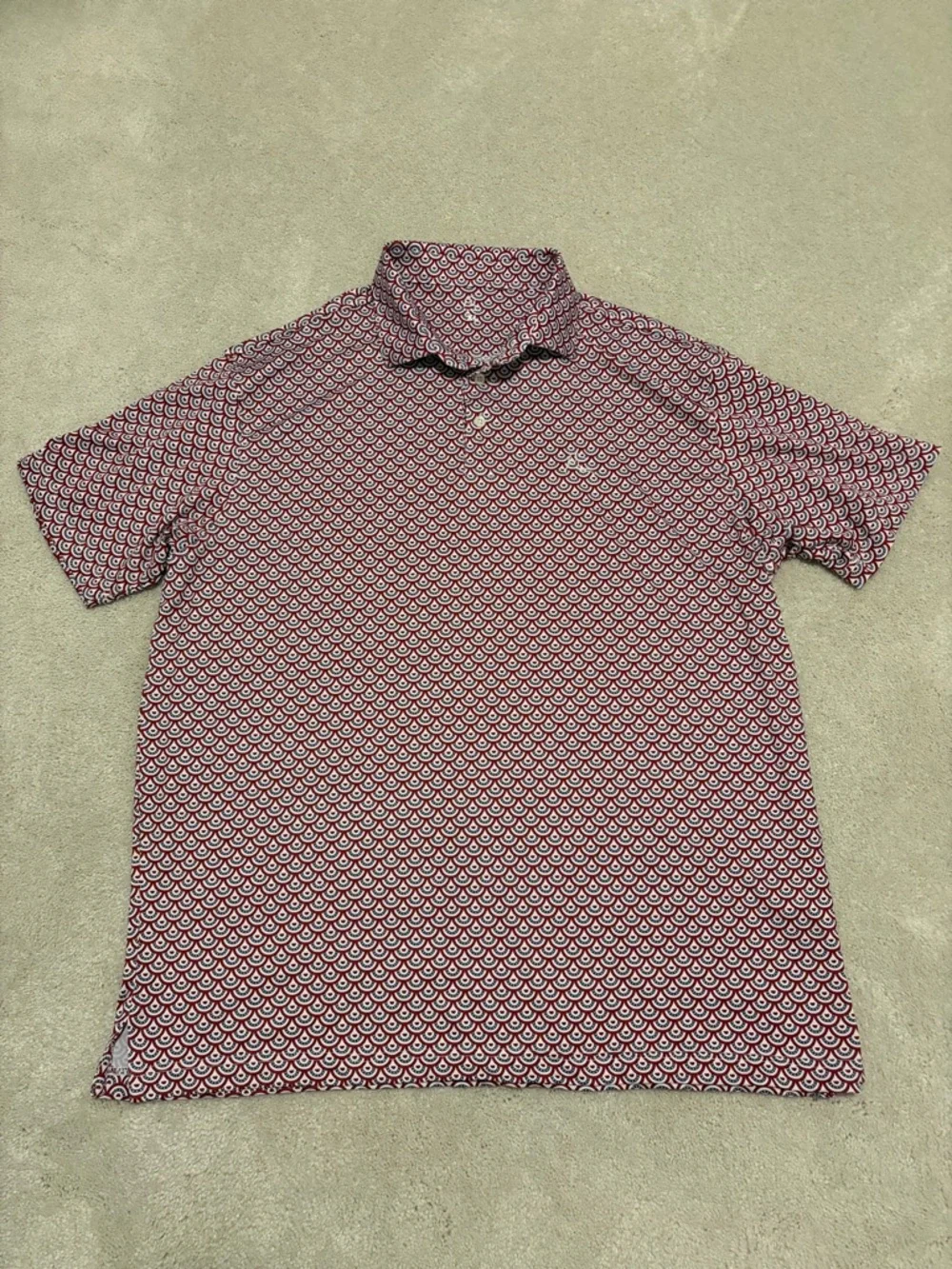 Rhoback Men's “The Bunting” Red White Navy Patterned Polo Shirt XL - Picture 2 of 6